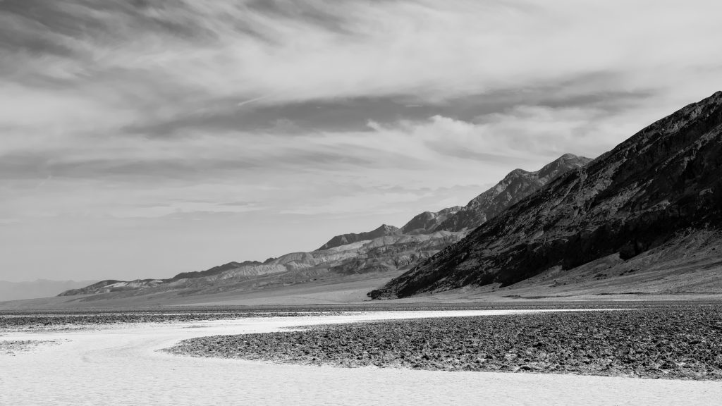Black and White picture of Badwater, Death Valley, 2023, scaled to 50% to reduce size